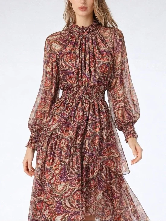 🆕 Gilner Farrar Paisley Maxi Dress Boho Long Sleeve Smocked Waist Flowy Size S - Picture 1 of 13